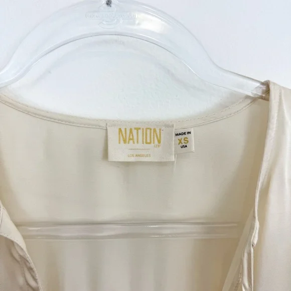 Nation LTD Satin Tie Neck Blouse XS Cream Boho Minimalist Workwear - Picture 3 of 5